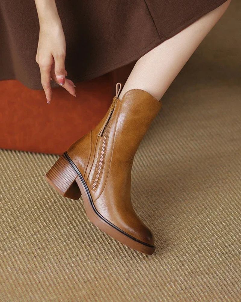 Valorine™ | Botte en cuir noire avec un talon confortable, élégante et intemporelle