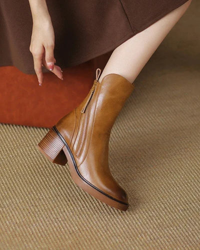 Valorine™ | Botte en cuir noire avec un talon confortable, élégante et intemporelle
