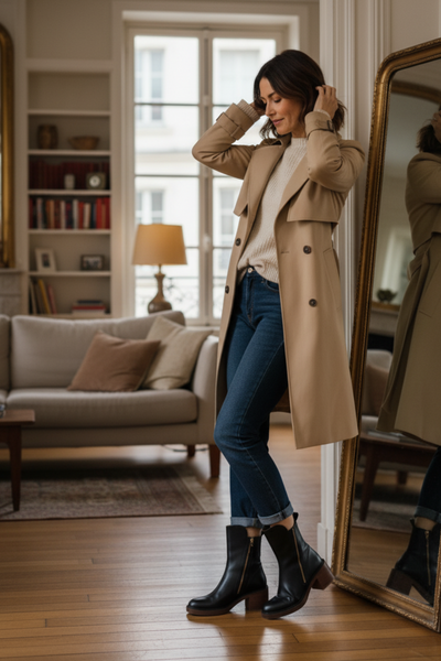 Valorine™ | Botte en cuir noire avec un talon confortable, élégante et intemporelle