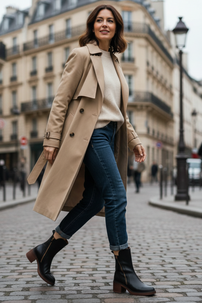Valorine™ | Botte en cuir noire avec un talon confortable, élégante et intemporelle
