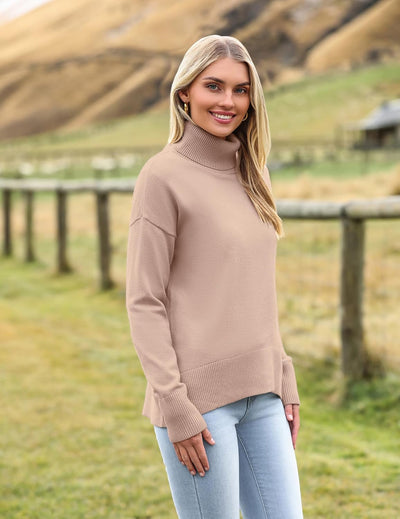 Marrie - Pull-over Zeagoo pour femme à col roulé élégant, manches longues.