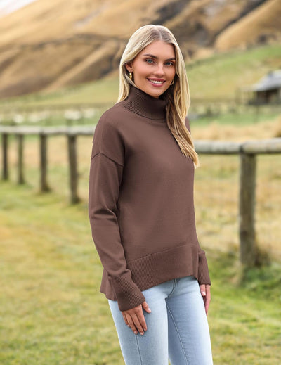 Marrie - Pull-over Zeagoo pour femme à col roulé élégant, manches longues.