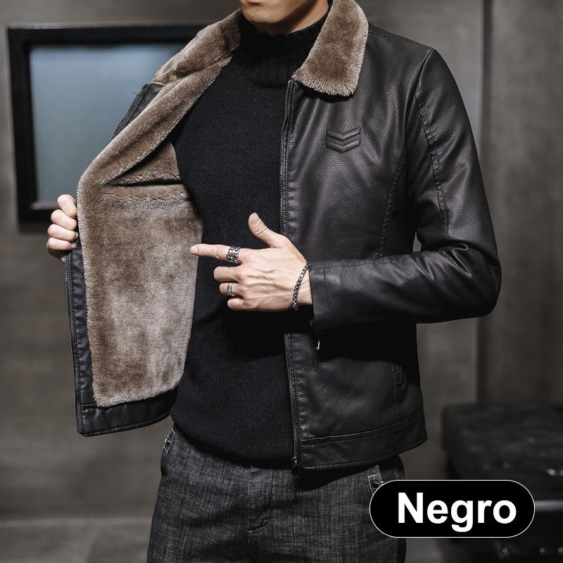 Veste en cuir élégante et chaude doublée de peluche pour hommes